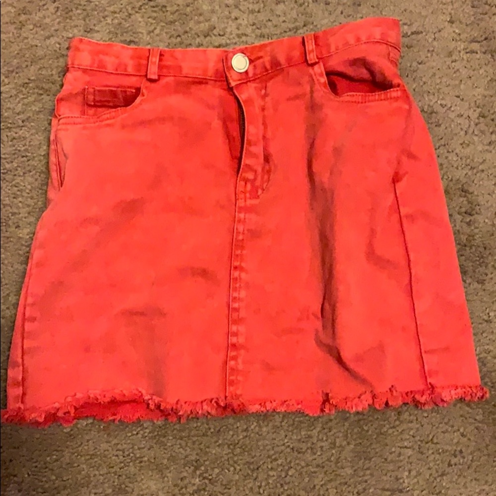 Red denim skirt